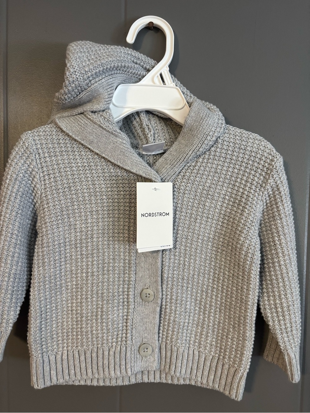 Nordstrom Gray Textured Knit Hooded Cardigan